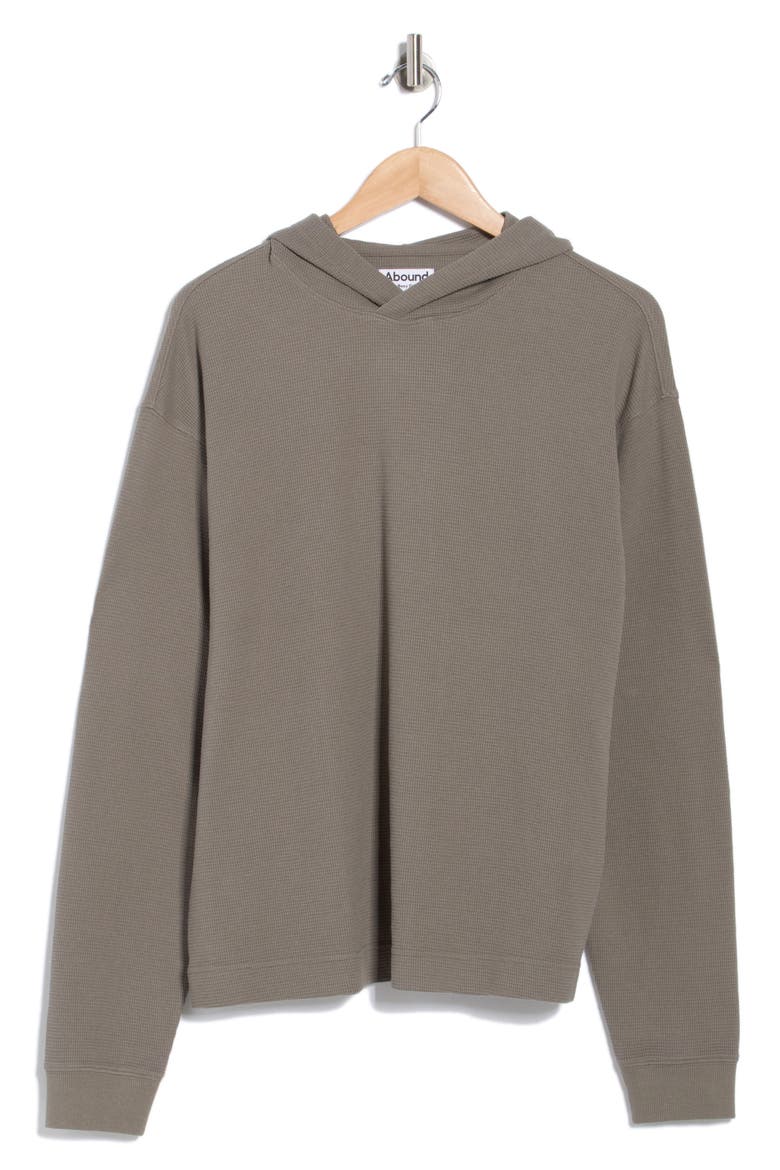 Long Sleeve Boxy Waffle Knit Hoodie, Alternate, color, GREY WINTER
