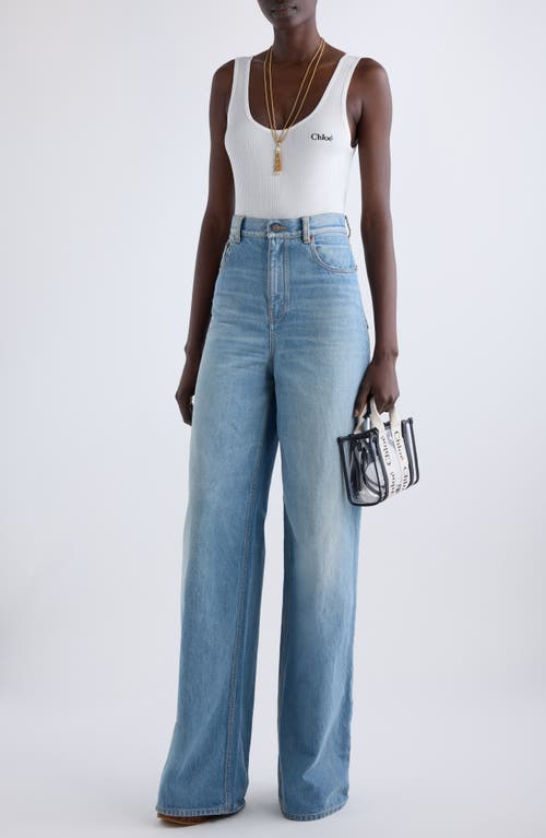 Chloé Logo Embroidered Cotton Rib Tank In White