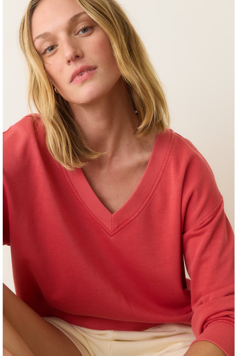 French Terry V-Neck Sweatshirt, Alternate, color, CORAL
