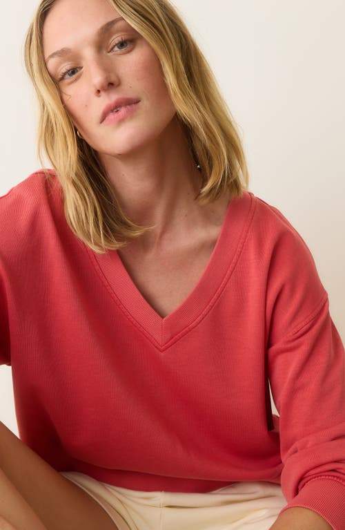 Marine Layer Lightweight Terry V Neck Sweatshirt In Coral