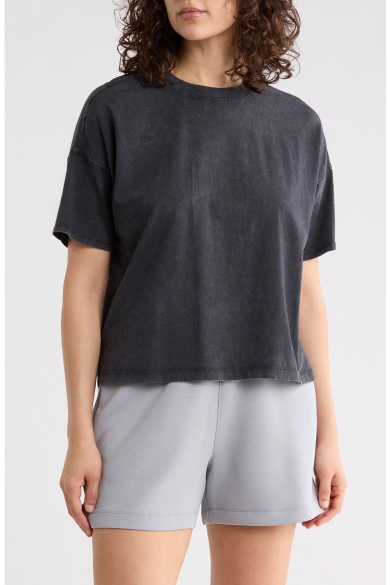 Stone Wash Boxy Crop T-Shirt, Main, color, BLACK