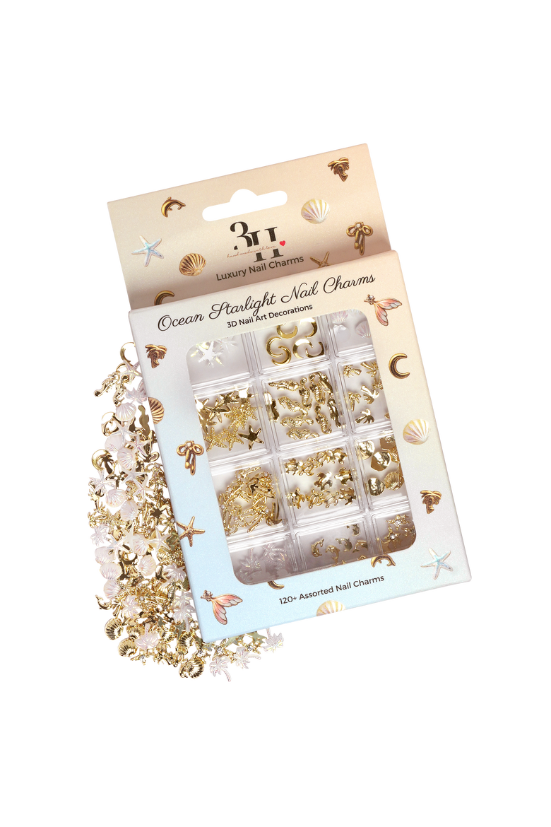 Ocean Starlight - 120+ Assorted Nail Charms, Alternate, color, Gold/White