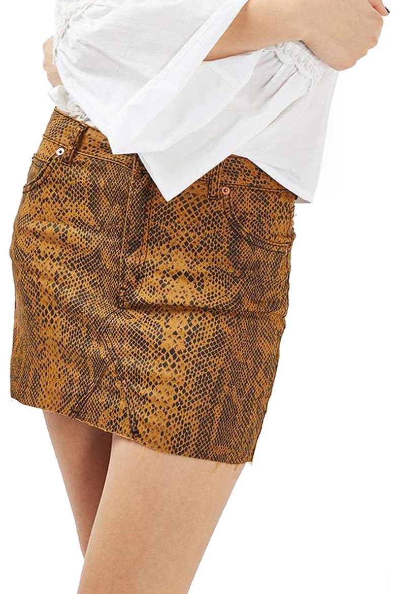 Snake Print Miniskirt, Main, color, BROWN MULTI