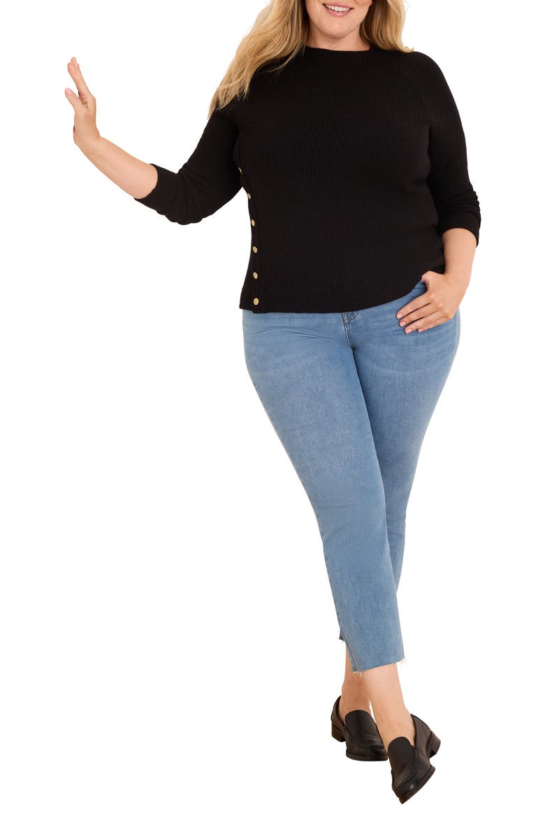 Side Button Waffle Knit Top, Alternate, color, BLACK ONYX
