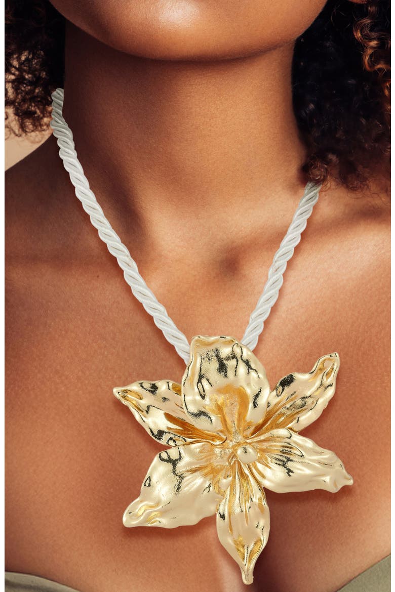 Flower Statement Necklace, Alternate, color, GOLD