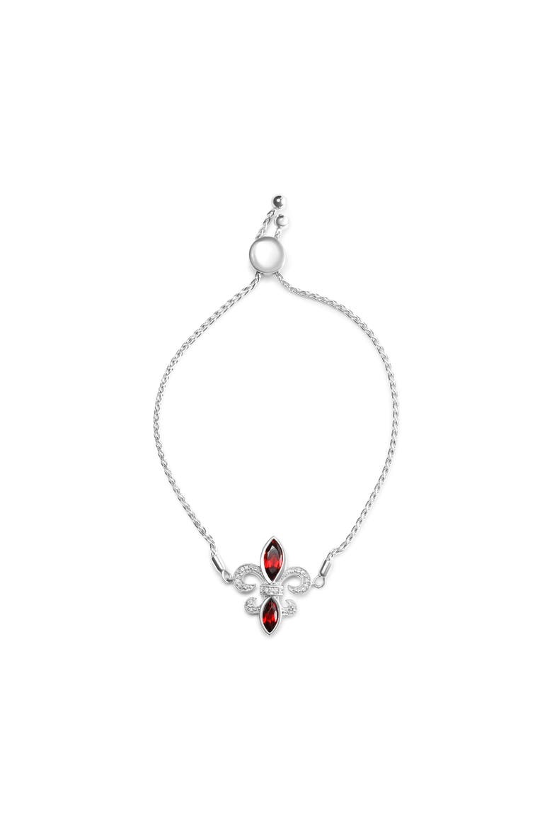 Silver Garnet & Diamond Accent Fleur De Lis Bracelet, Alternate, color, White