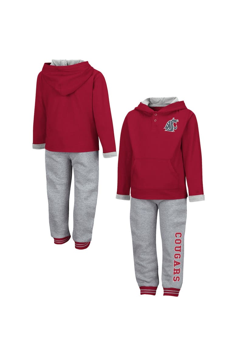 Toddler Colosseum Crimson/Heathered Gray Washington State Cougars Poppies Pullover Hoodie and Sweatpants Set, Main, color, Crimson