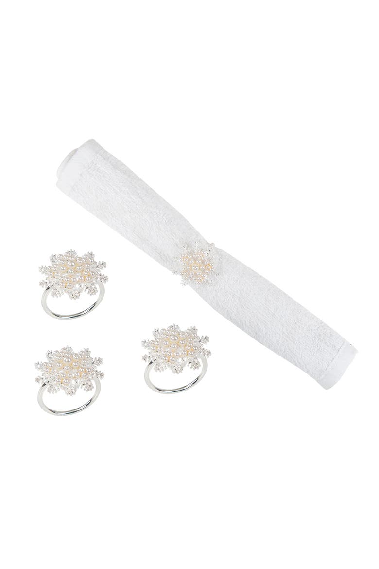 Pearl Snowflake Decorative Napkin Ring Set of 4, Main, color, Off-White