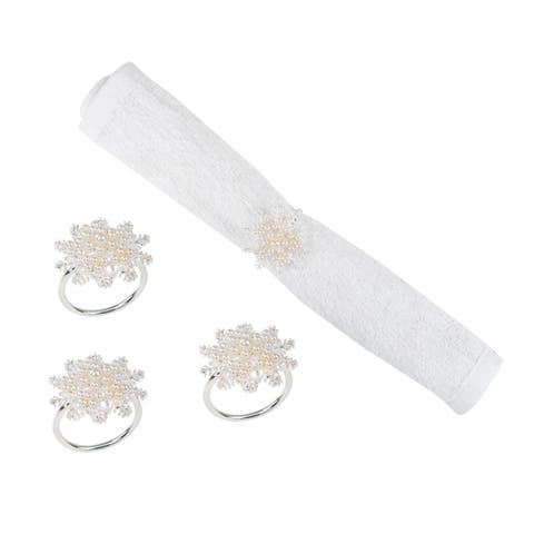 Pearl Snowflake Decorative Napkin Ring Set of 4