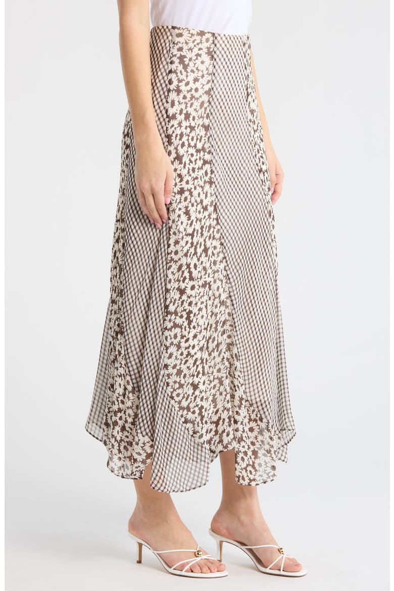 Felina Mixed Print Midi Skirt, Alternate, color, ESPRESSO DAISY GINGHAM MIX