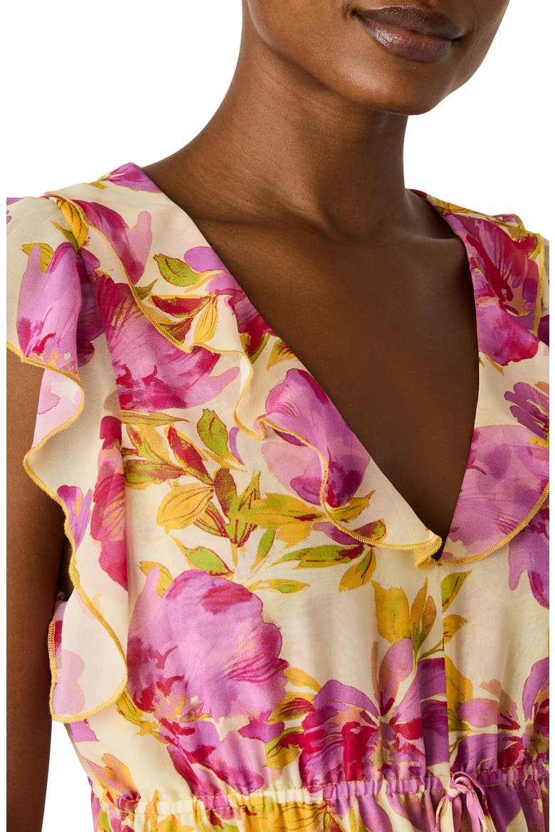 Crosby Floral Print Ruffle Maxi Dress, Alternate, color, IBIS ROSE