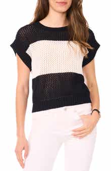 Halogen® Open Stitch Colorblock Short Sleeve Sweater