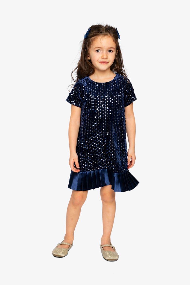 Sparkle Velour Short Sleeve A-Line Dress, Alternate, color, Dark Blue