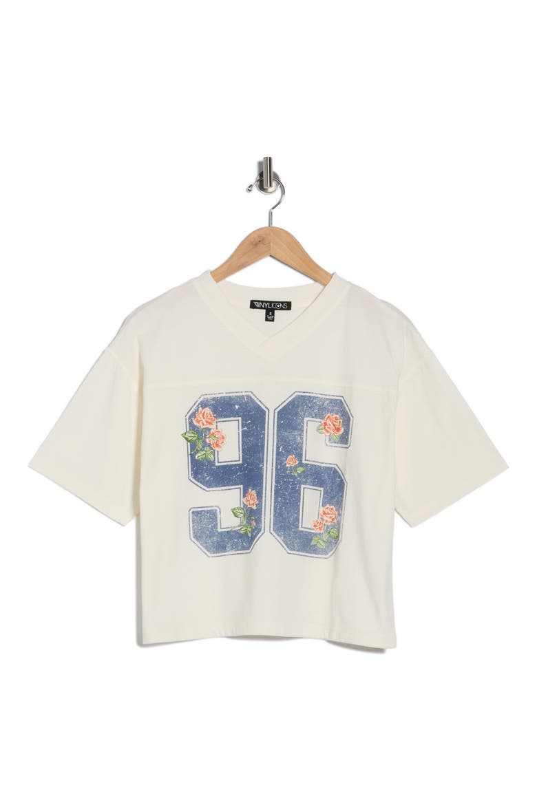 96 Floral Football T-Shirt, Alternate, color, MARSHMALLOW