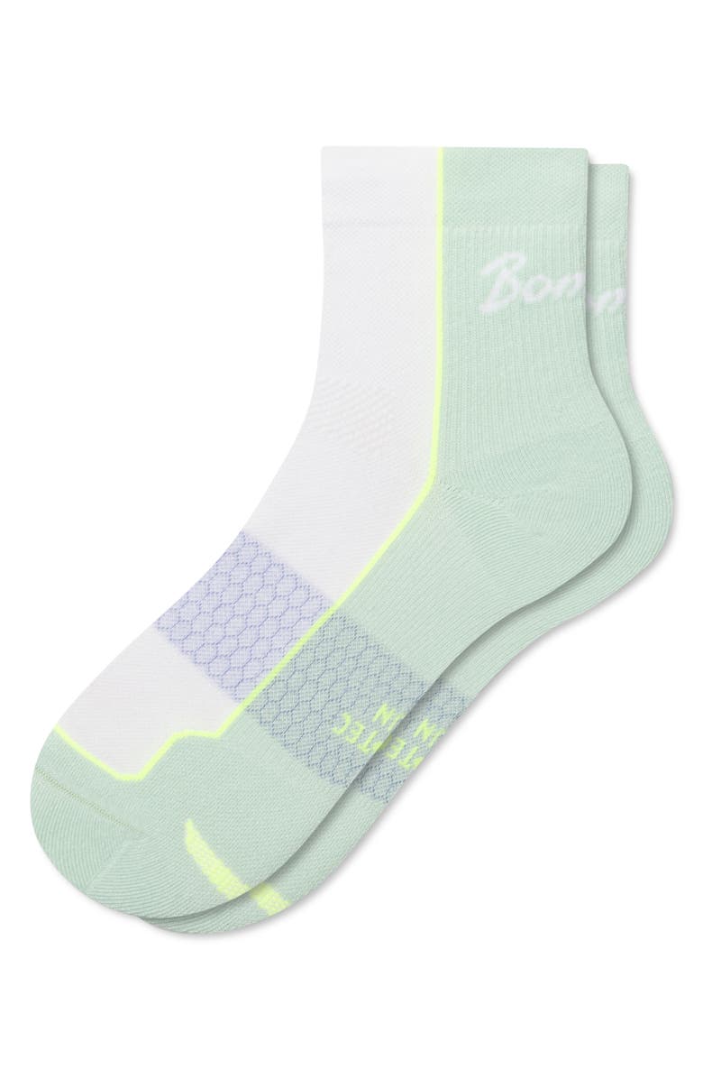 Bombas Colorblock Running Quarter Socks, Alternate, color, White / Foam Green