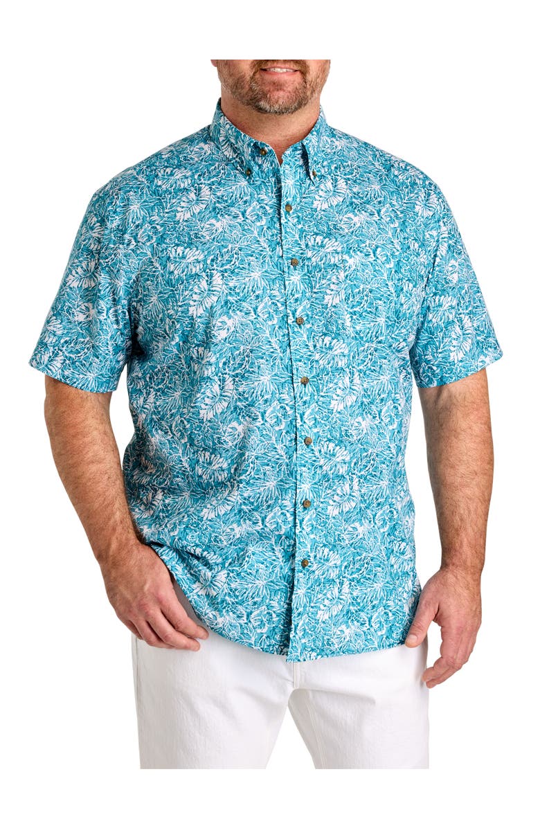 Harbor Bay by DXL Big & Tall Easy-Care Leaf Print Sport Shirt V3, Main, color, Blue Multi