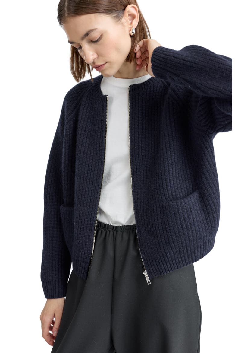 Knit Zip Up Cardigan, Alternate, color, Navy
