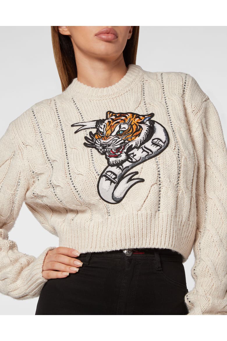 Pullover Round Neck Tattoo Women, Alternate, color, white