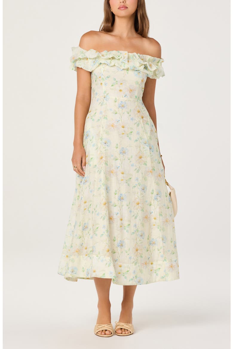 Alannah Floral Print Off the Shoulder Dress, Main, color, PALE YELLOW FLORAL