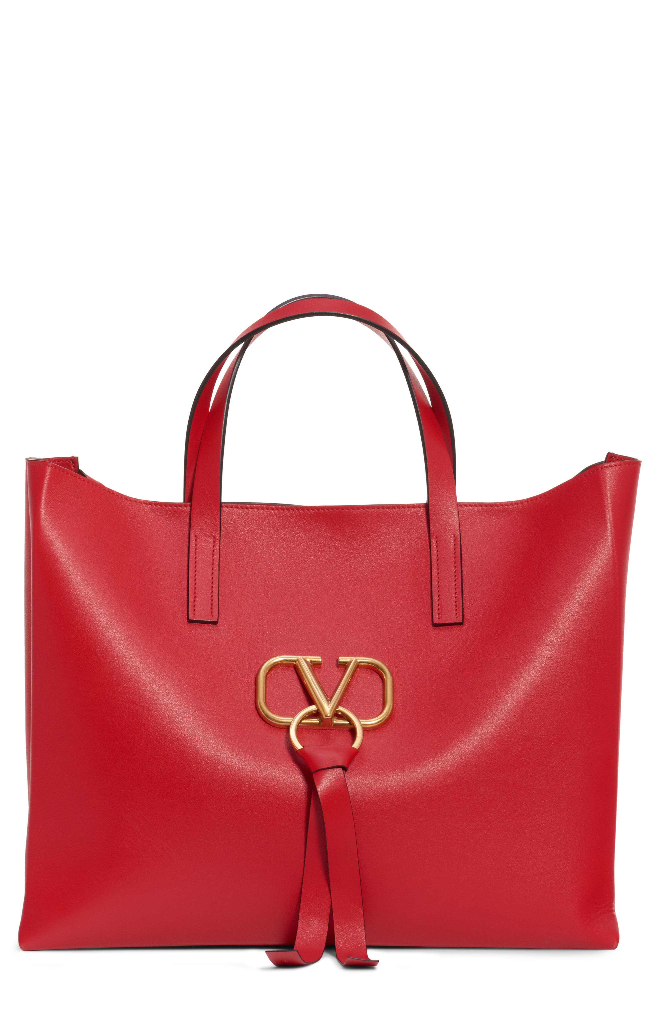 Valentino Garavani V-Ring Leather Tote, Main, color, 