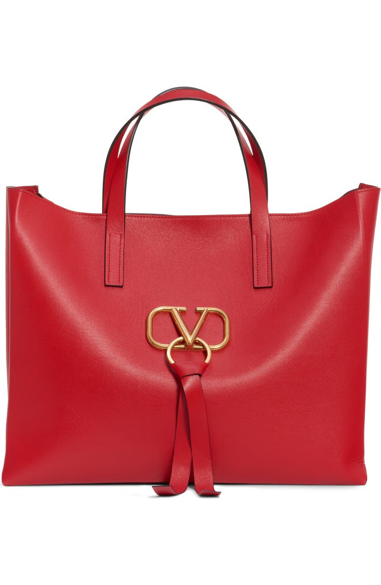 Valentino Garavani V-Ring Leather Tote, Main, color,