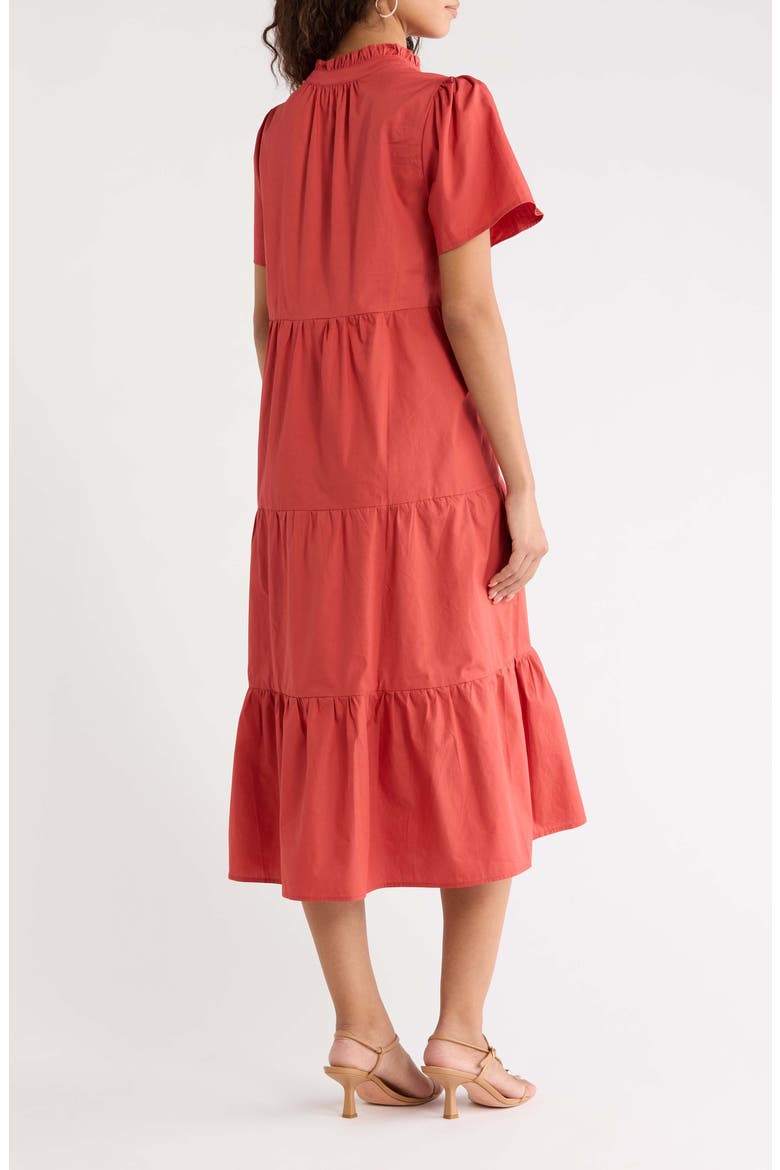 Amayah Puff Shoulder Tiered Cotton Dress, Alternate, color, BRICK