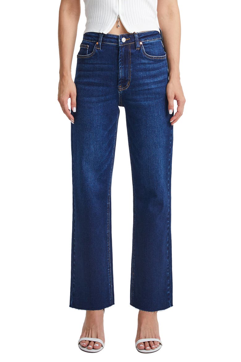 High Waist Raw Hem Ankle Straight Leg Jeans, Main, color, ULTRAMARINE
