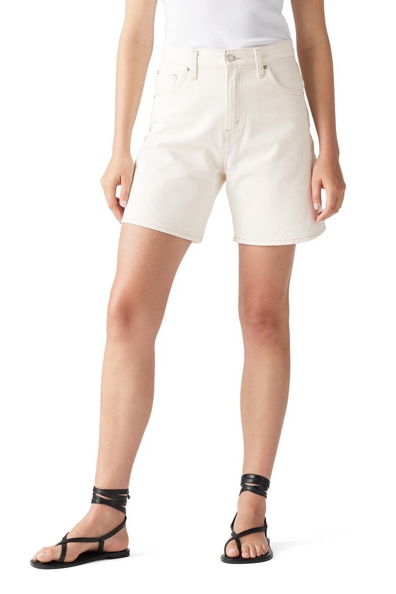 High Waist Mid Thigh Baggy Denim Shorts, Main, color, SNOWING IN LA