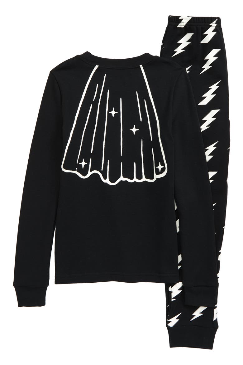 Glow in the Dark Fitted Two-Piece Pajamas, Alternate, color, BLACK GLOW SUPER KID