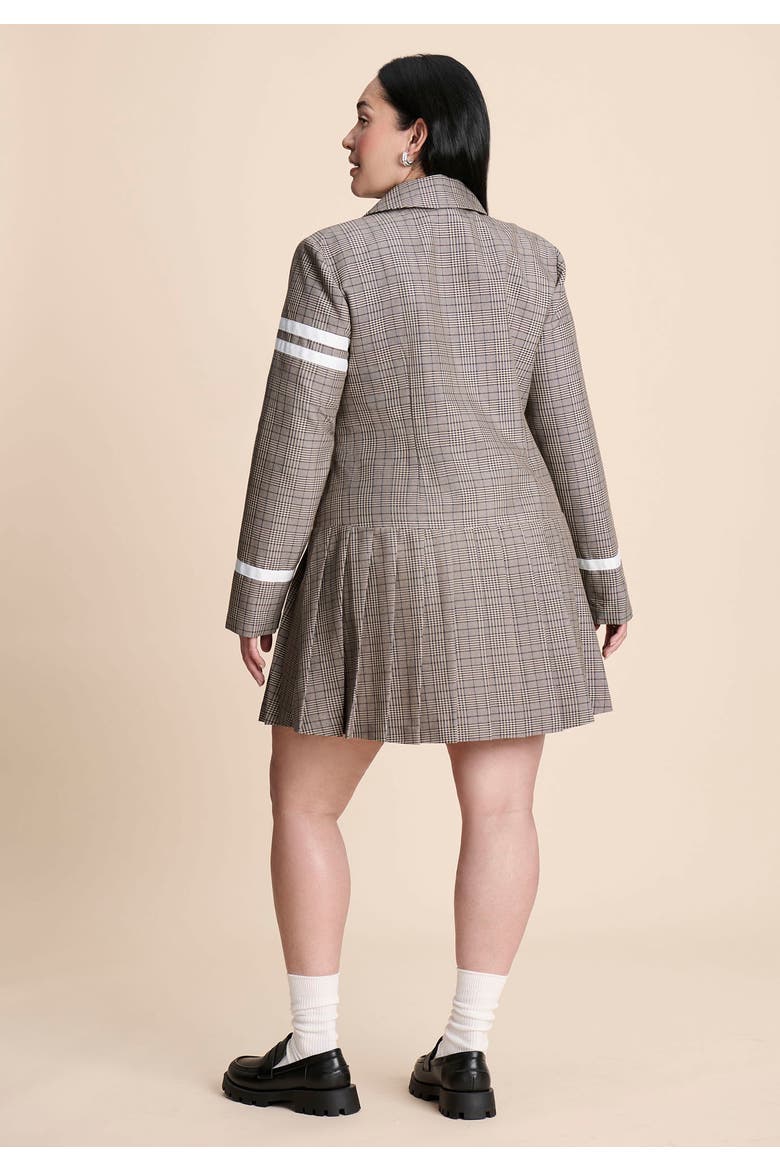Pleated Plaid Mini Dress, Alternate, color, BROWN PLAID