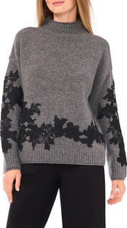 Vince Camuto Floral Appliqué Mock Neck Sweater