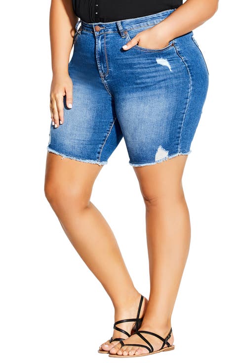 High Waist Distressed Denim Shorts (Plus Size)