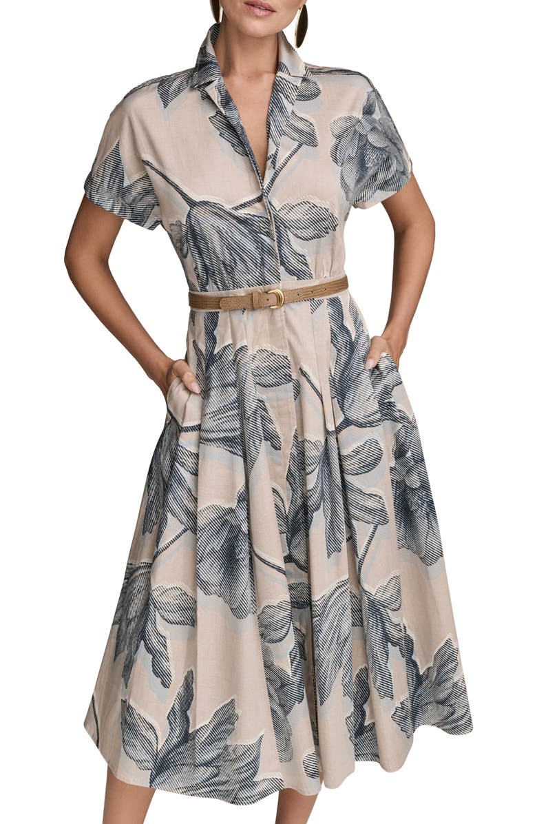 Donna Karan New York Floral Print Belted Midi Shirtdress, Alternate, color,