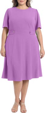 London Times Short Sleeve Fit & Flare Midi Dress