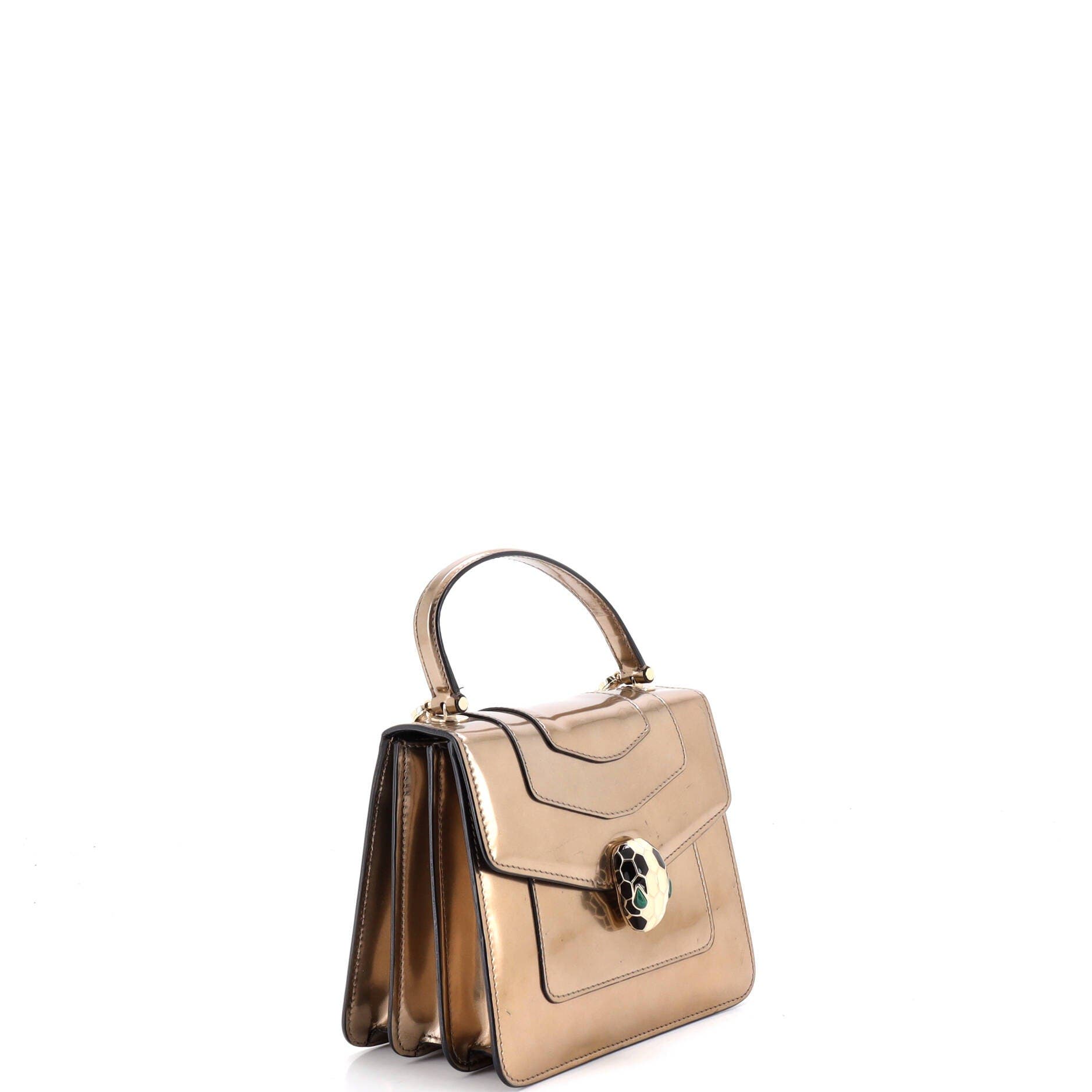 Serpenti Forever Top Handle Bag Patent Small, Alternate, color, Metallic Silver
