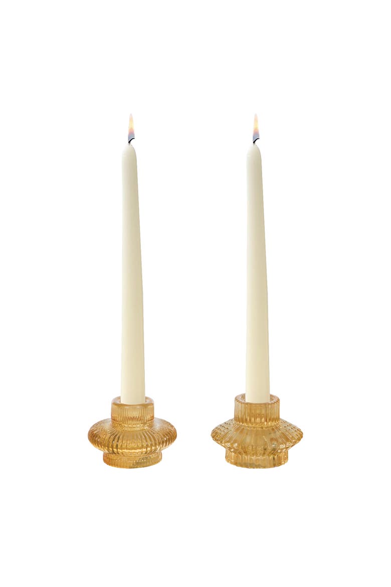 Glass Yellow Taper Candle Holder Set of 2 for Spring Tabletop Lighting, Main, color, Yellow