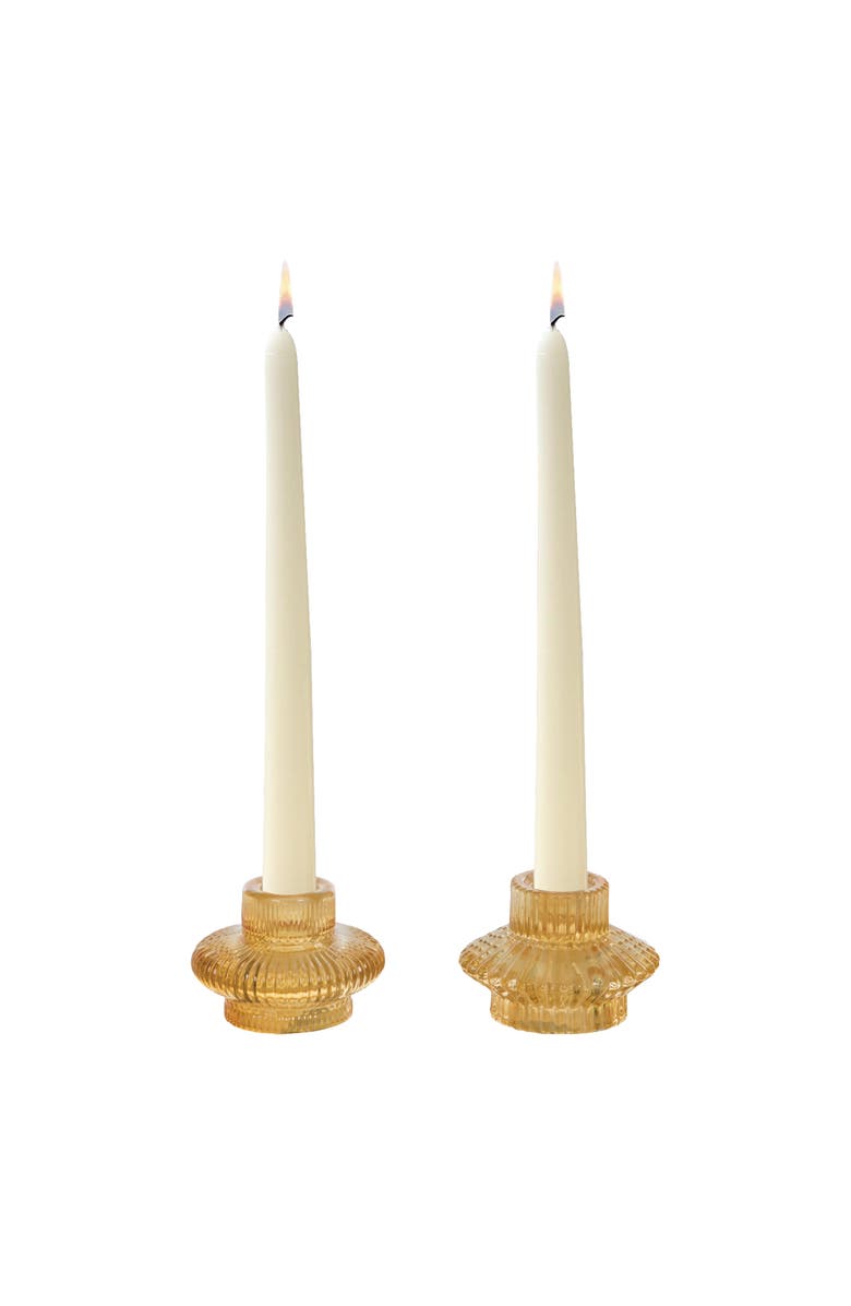 Transpac Glass Yellow Taper Candle Holder Set of 2 for Spring Tabletop Lighting, Main, color, Yellow