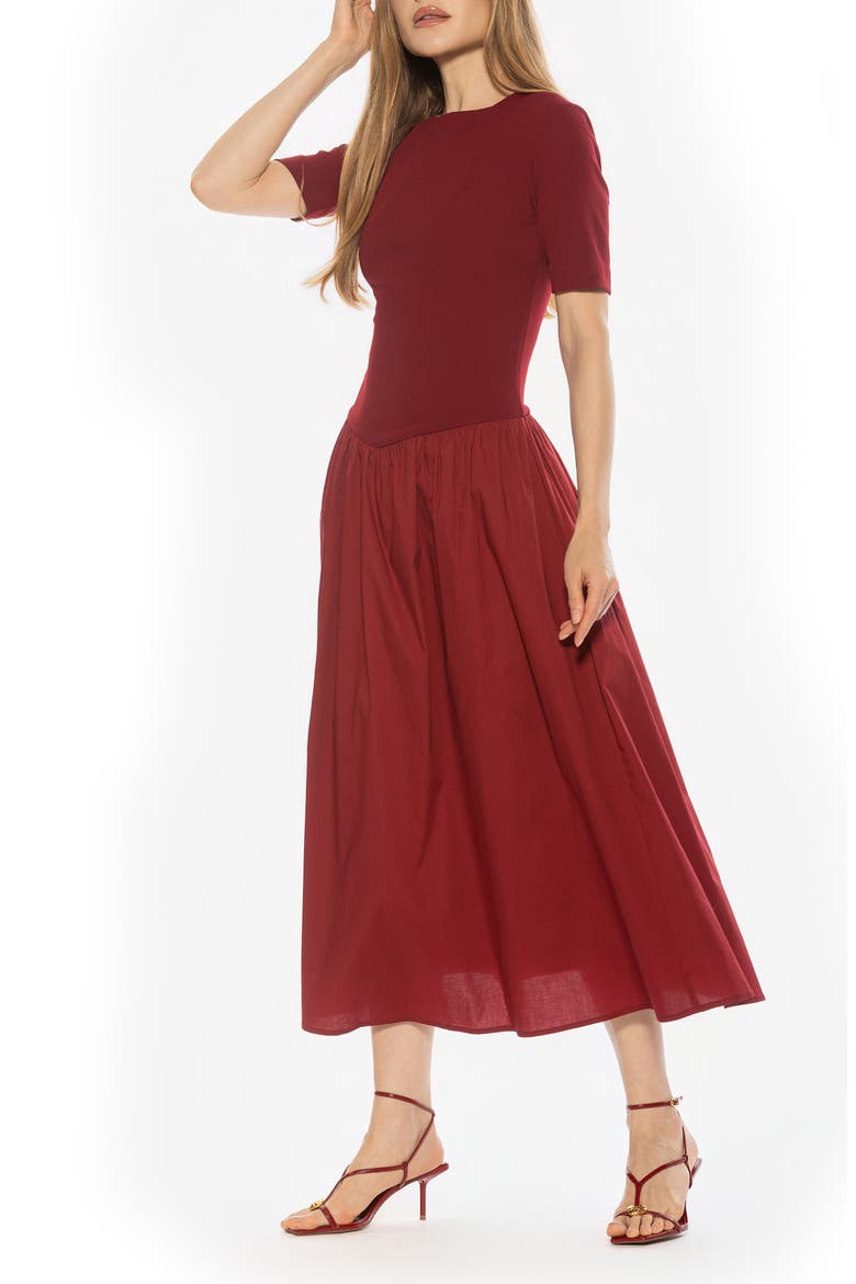 Rowan Crewneck Midi Dress, Alternate, color, BURGUNDY