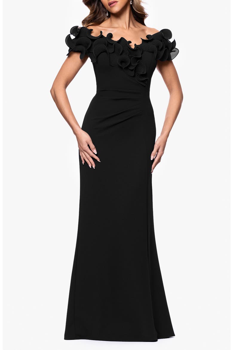 Lace Detail Off the Shoulder Sheath Gown, Main, color, BLACK