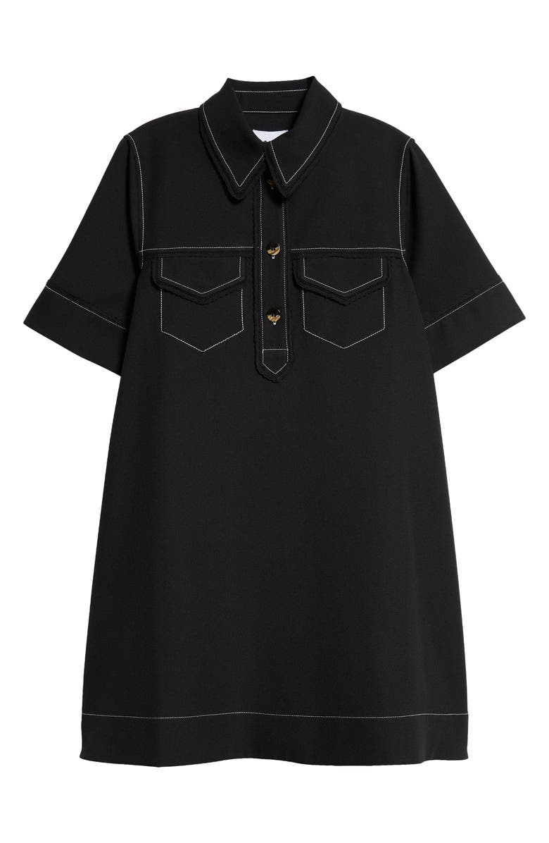 Ganni Sable Topstitch Detail Crepe Swing Minidress, Alternate, color, Black