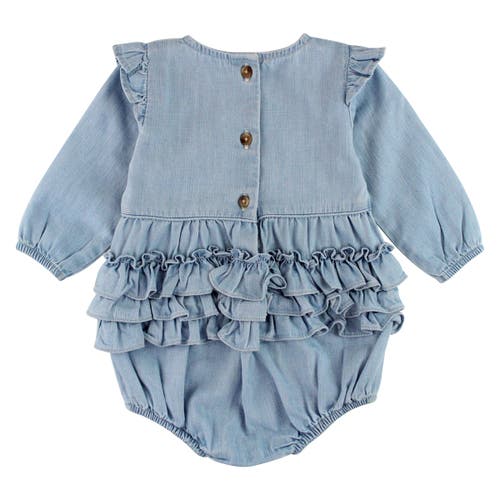 Rufflebutts Baby Toddler Girls Long Sleeve Flutter Bubble Romper In Blue