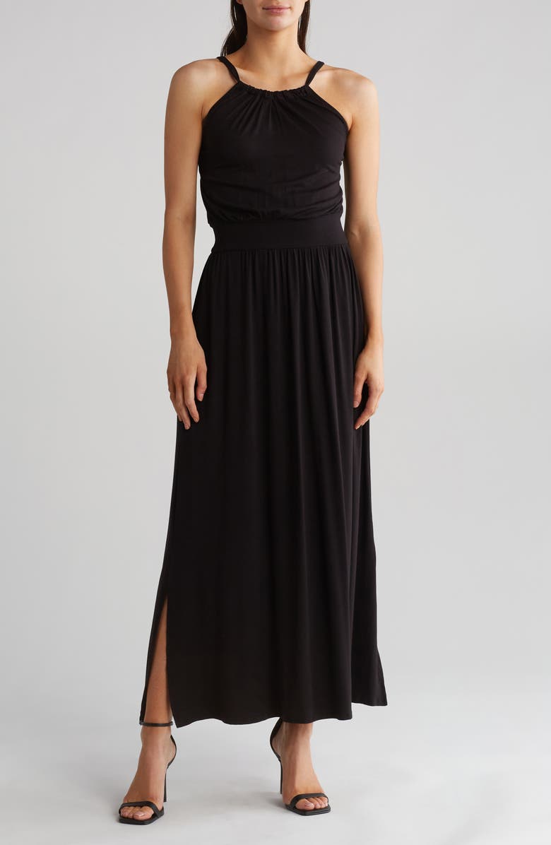 GO COUTURE Maxi Halter Dress, Main, color, Black