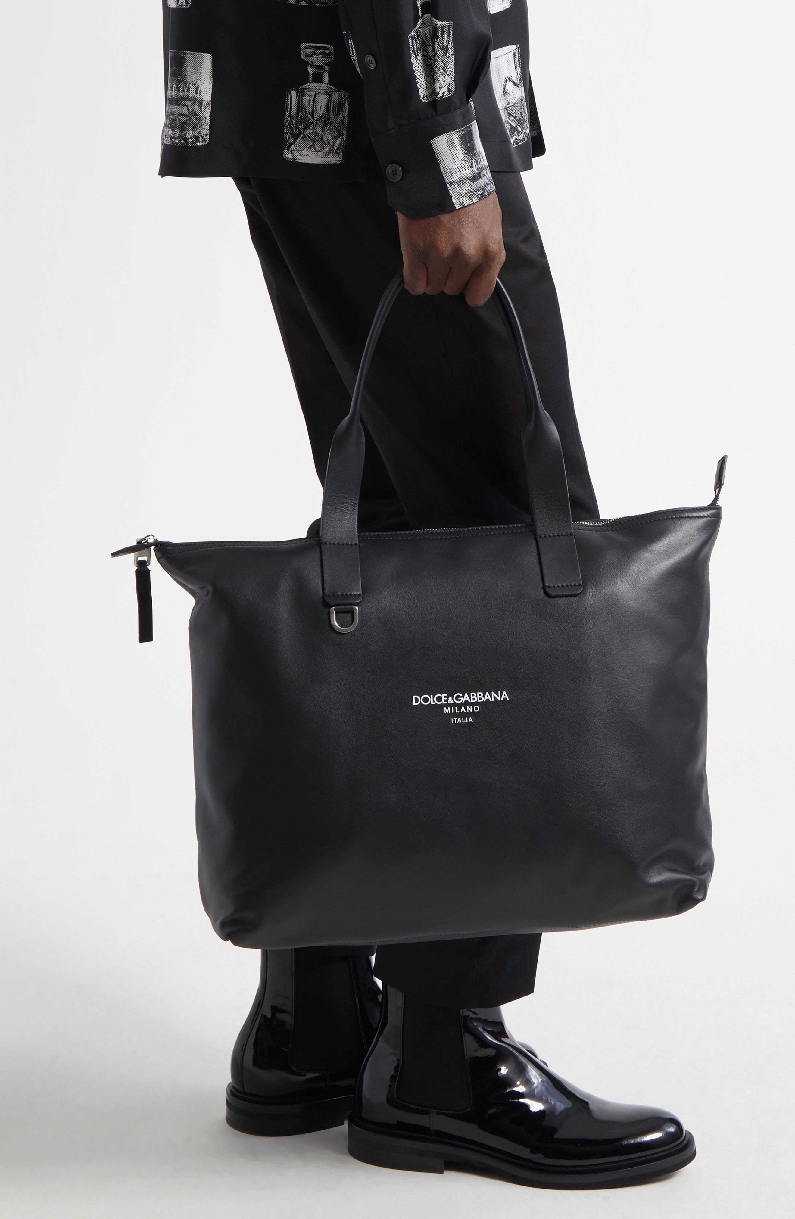 Dolce&Gabbana Medium Adamo Leather Shopper, Alternate, color, 80999 Nero