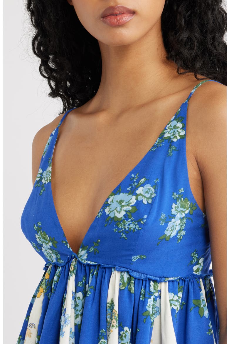 Tillie Floral Plunge Neck Babydoll Top, Alternate, color, BLUE COMBO