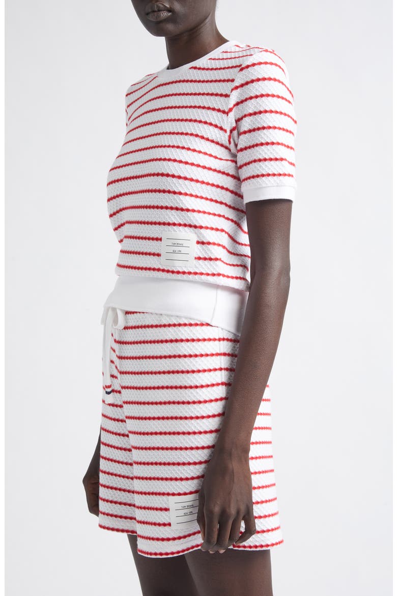 Stripe Cotton Honeycomb Jacquard T-Shirt, Alternate, color, WHITE/ RED