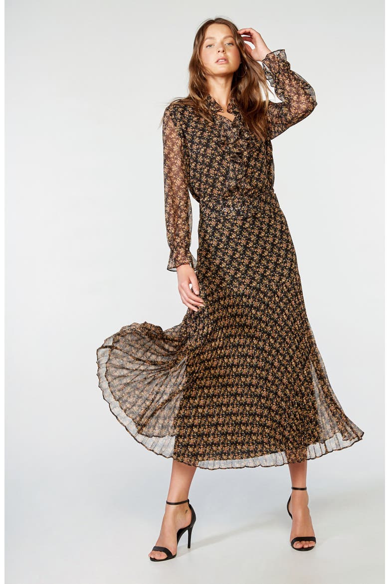 Dallas Floral Long Sleeve V Neck Dress, Alternate, color, BLACK DITSY