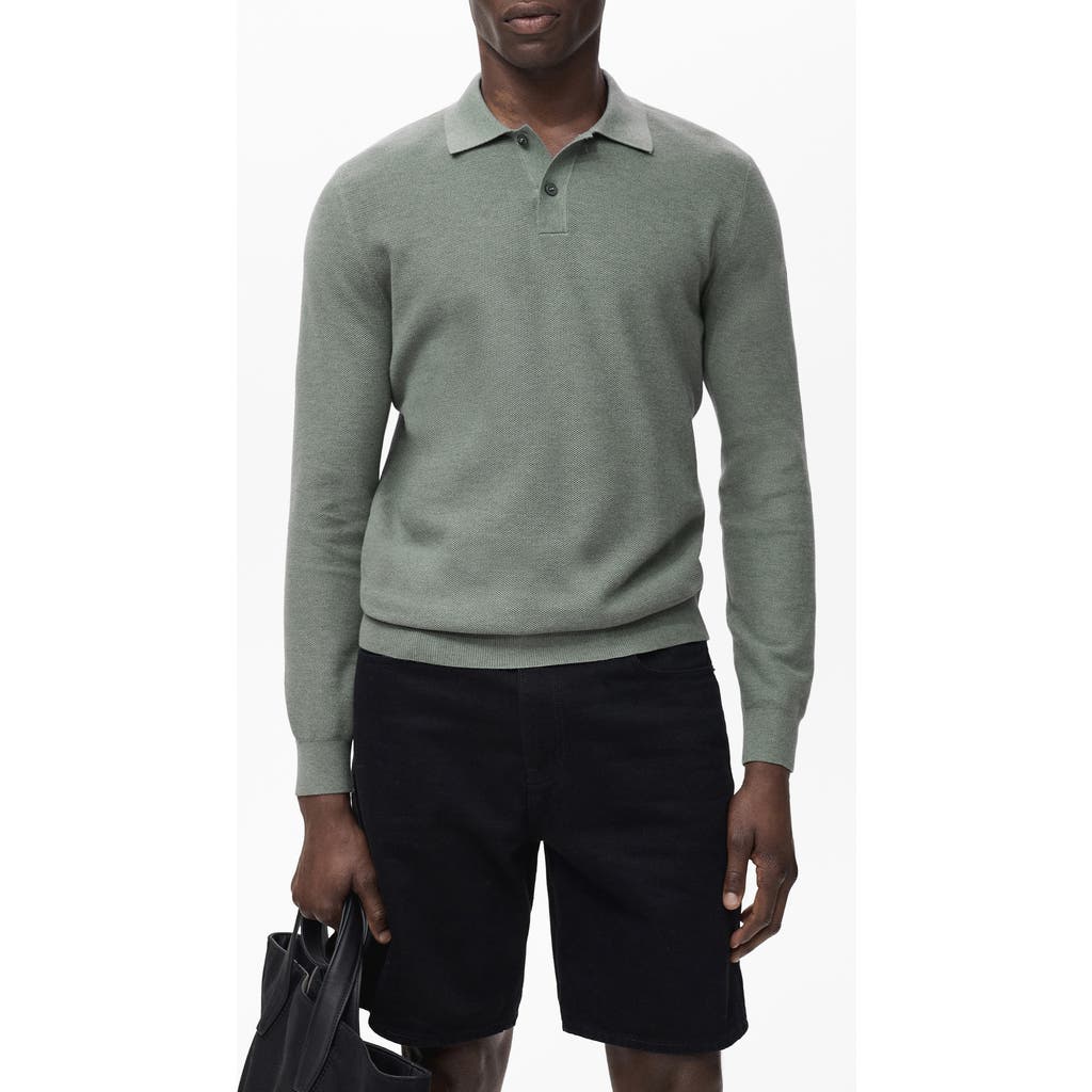 Mango Men's Micro-structured Cotton Polo Shirt In Green