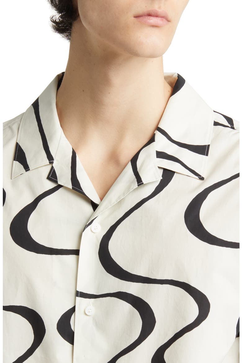Abstract Wave Print Short Sleeve Button-Up Camp Shirt, Alternate, color, ECRU PRINT