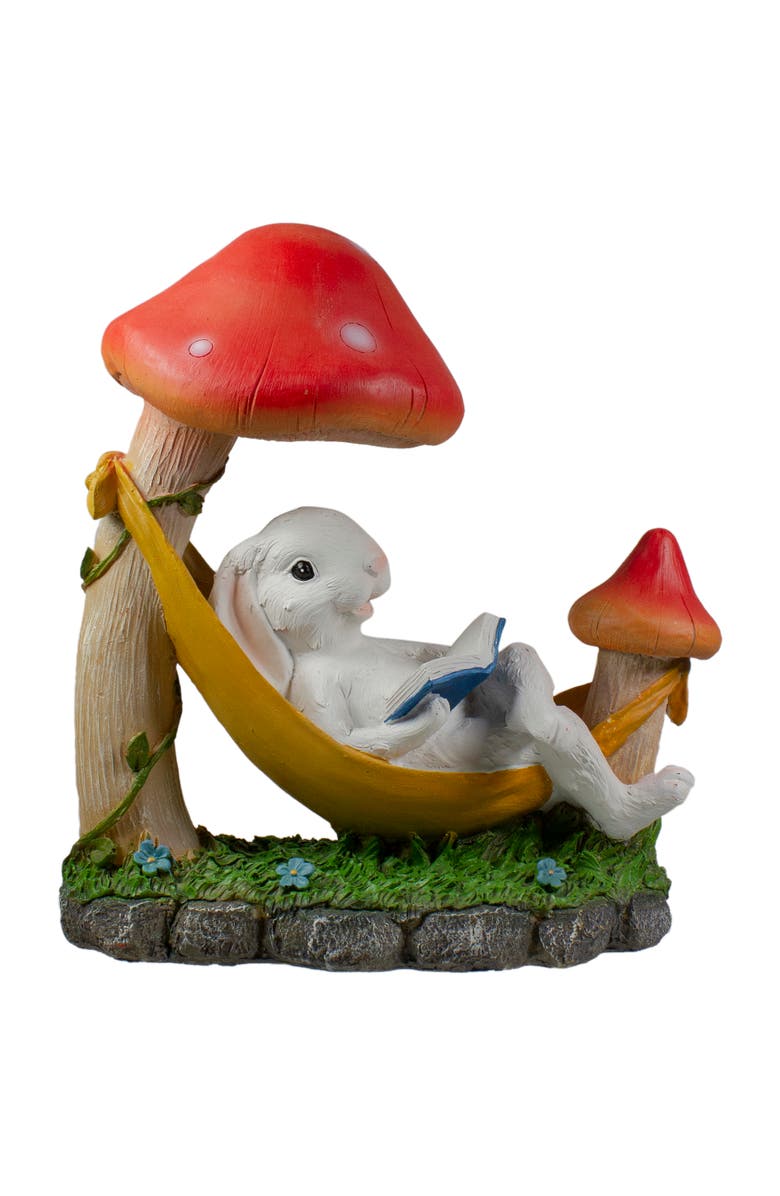 Northlight 11.75" White Bunny in Hammock Outside Garden Statue, Main, color, Red