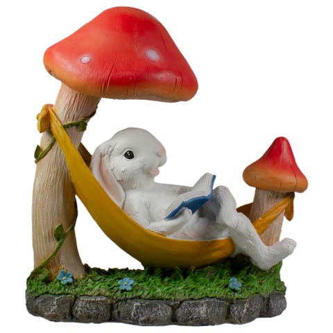 11.75" White Bunny in Hammock Outside Garden Statue